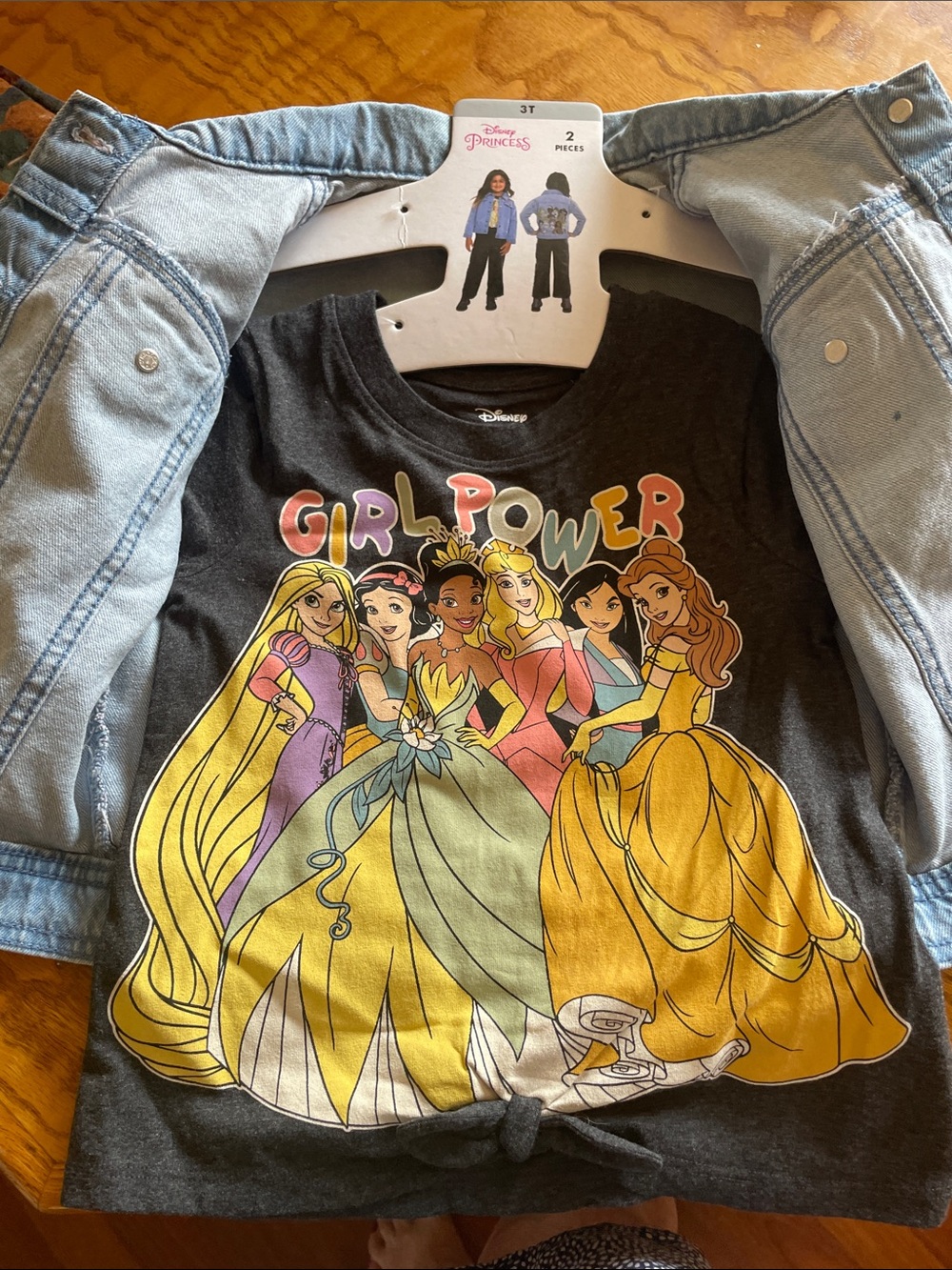 Disney Princess Light Blue Denim Jacket with Multicolor Princess Motif